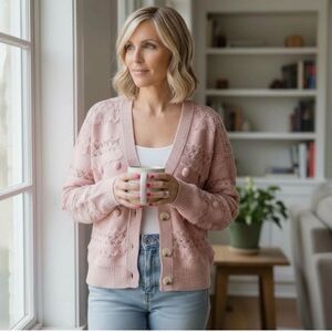 ENTRO lightweight knit knotted detail button front cardigan size medium